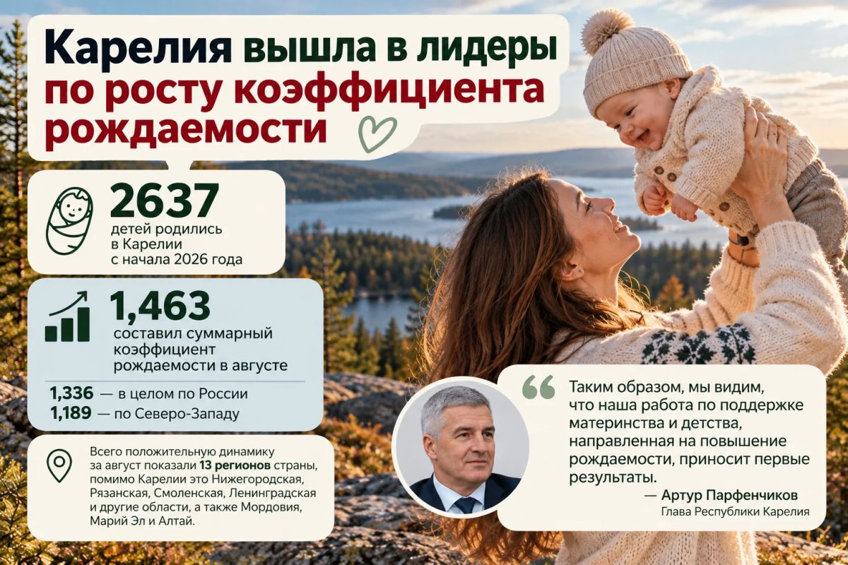 Карелия вышла в лидеры по росту коэффициента рождаемости